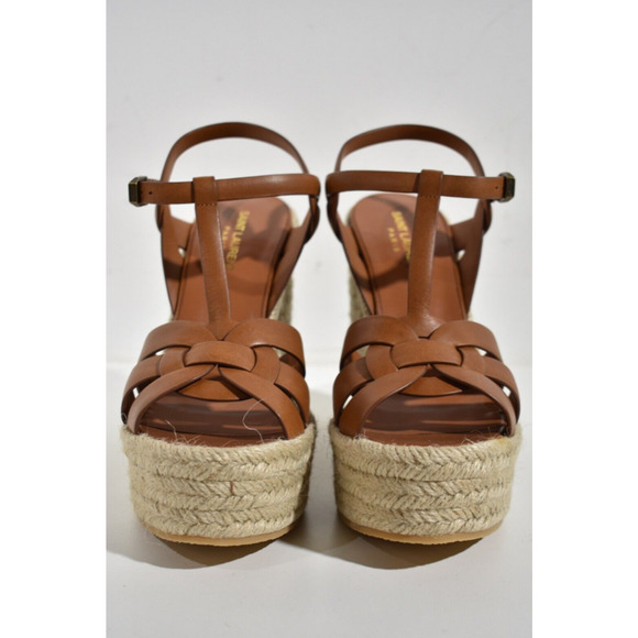 Saint Laurent Tribute Espadrille 85 Brown Ankle Strap Platform Wedge Sandal 40 - Picture 6 of 12